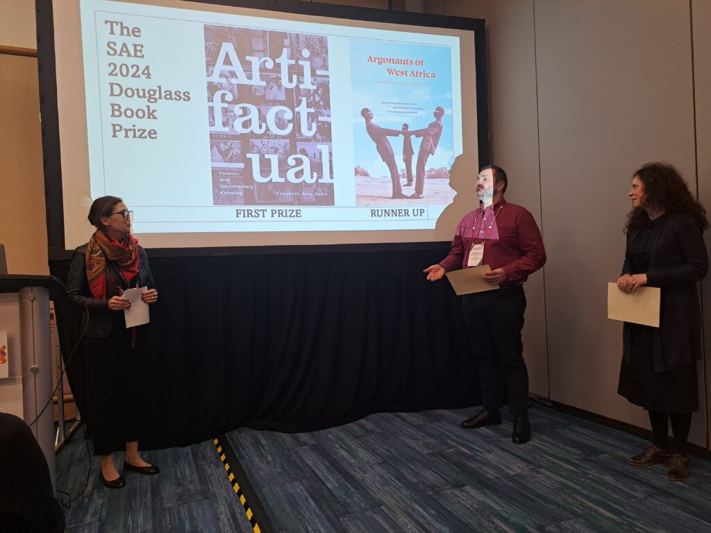 Dorothy Zinn, Elizabeth Anne Davis, and Apostolos Andrikopoulos at the 2024 Douglass Distinguished Lecture, Tampa (photo by Smoke Musaraj)